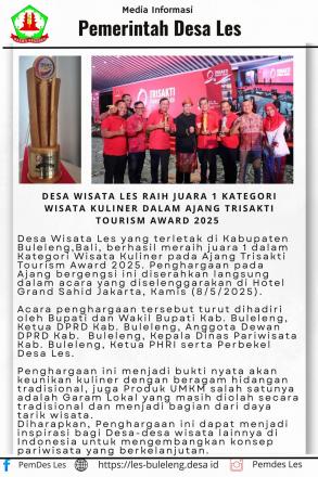 DESA WISATA LES RAIH JUARA 1 KATEGORI WISATA KULINER DALAM AJANG TRISAKTI TOURISM AWARD 2025