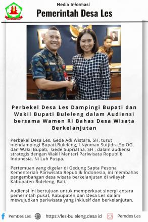 PERBEKEL DESA LES DAMPINGI BUPATI DAN WAKIL BUPATI BULELENG DALAM AUDIENSI BERSAMA WAMEN RI BAHAS DE